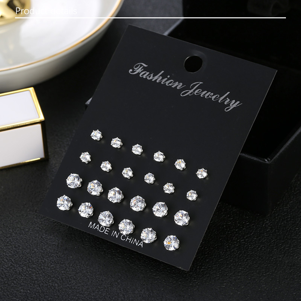 12 pairs of fashionable, luxurious, minimalist, shiny, and caring zircon decorative earring sets from Europe and America, suitable for giving as gifts to parties, parties, holiday