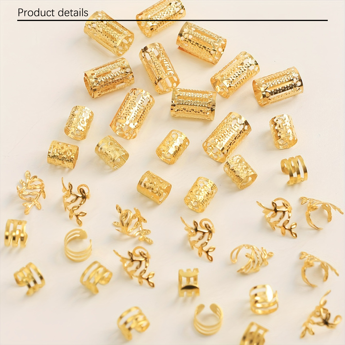 40pcs Hollow Out Hair Ring,Dreadlocks Beads Hair Braid Rings Clips Dread Locks Hair Braiding Metal Cuffs Decoration/Accessories Jewelry, Unisex Boho