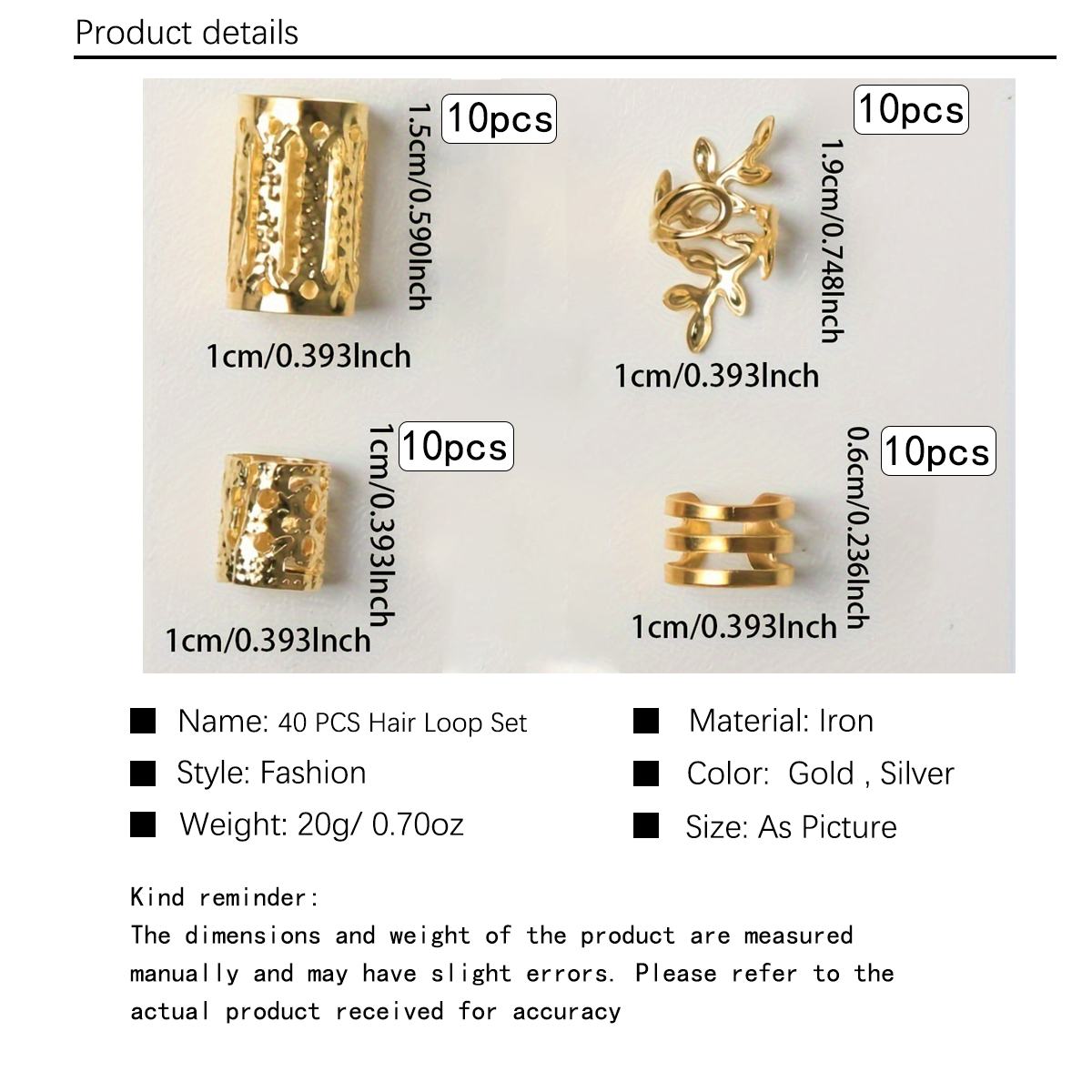40pcs Hollow Out Hair Ring,Dreadlocks Beads Hair Braid Rings Clips Dread Locks Hair Braiding Metal Cuffs Decoration/Accessories Jewelry, Unisex Boho