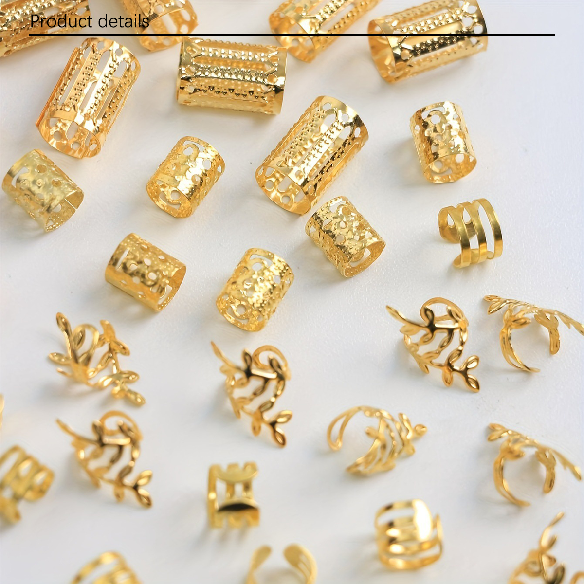 40pcs Hollow Out Hair Ring,Dreadlocks Beads Hair Braid Rings Clips Dread Locks Hair Braiding Metal Cuffs Decoration/Accessories Jewelry, Unisex Boho