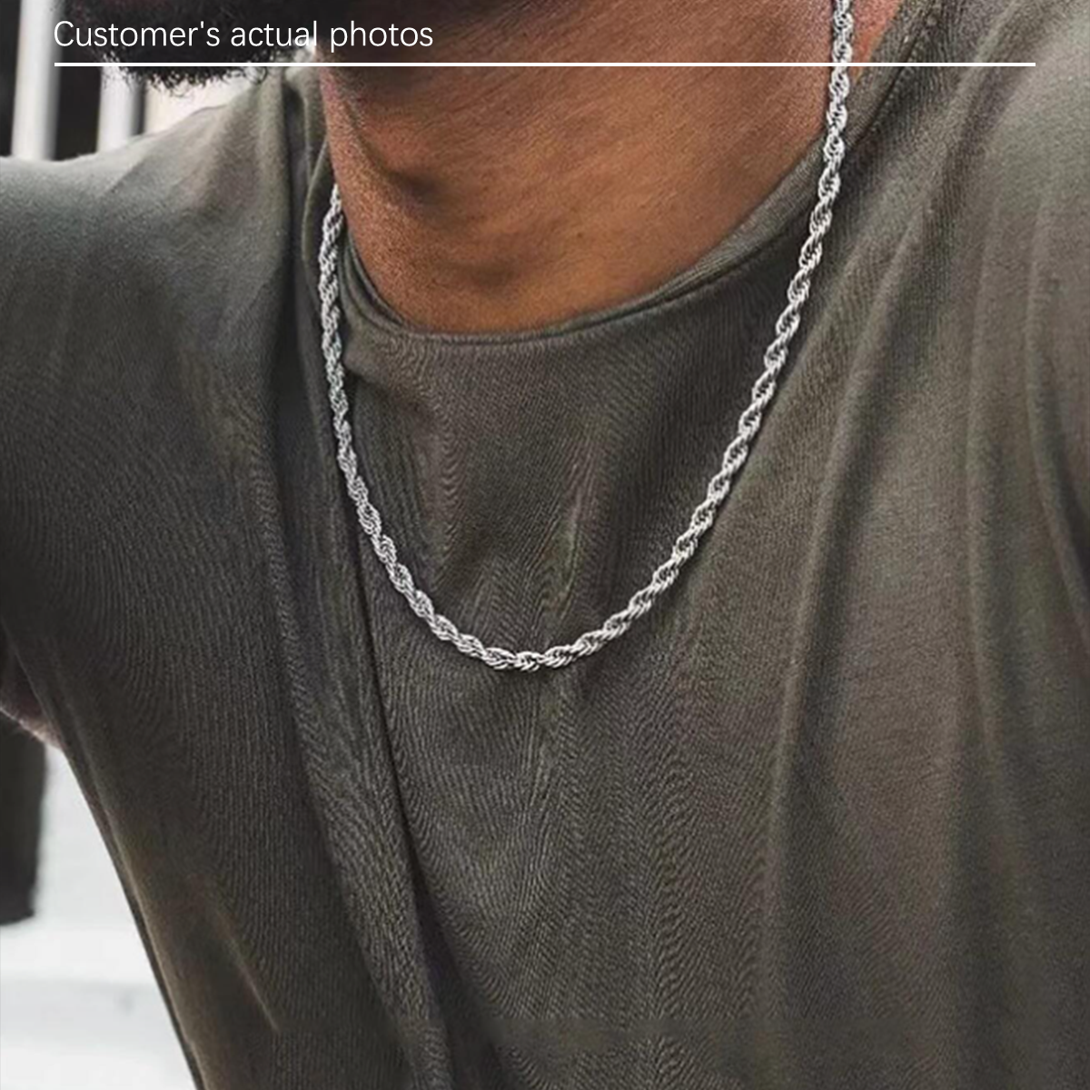 1pc cross-border European and American men's 3mm Fried Dough Twists chain hip-hop trend chain twisted rope chain with chain men's necklace