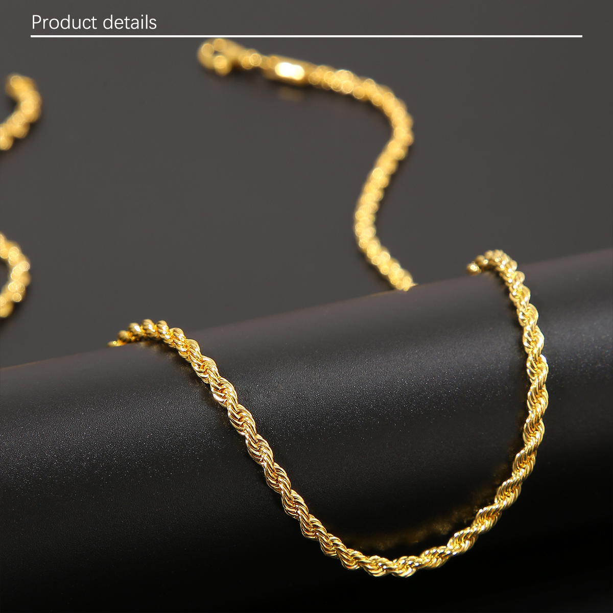 1pc cross-border European and American men's 3mm Fried Dough Twists chain hip-hop trend chain twisted rope chain with chain men's necklace