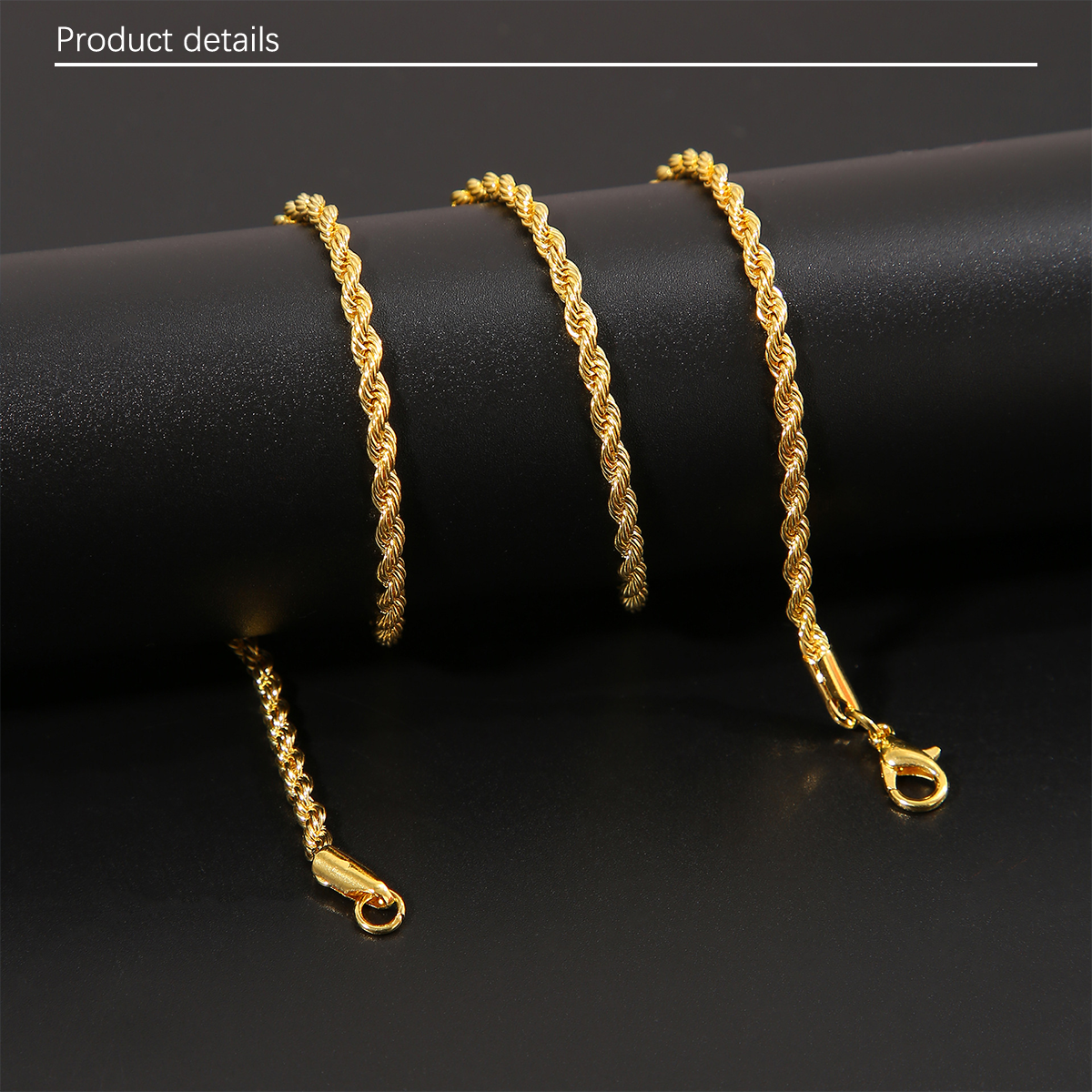 1pc cross-border European and American men's 3mm Fried Dough Twists chain hip-hop trend chain twisted rope chain with chain men's necklace
