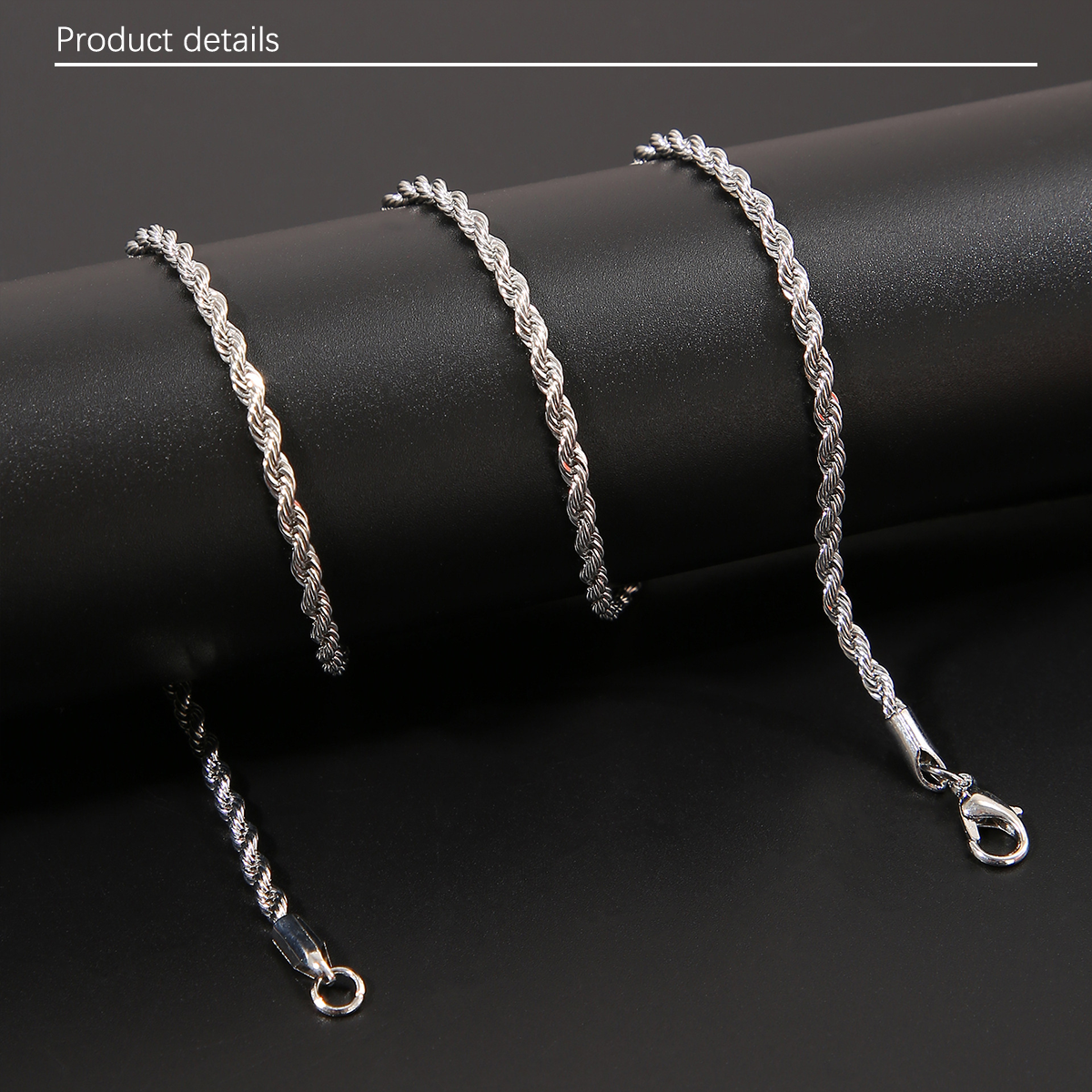 1pc cross-border European and American men's 3mm Fried Dough Twists chain hip-hop trend chain twisted rope chain with chain men's necklace