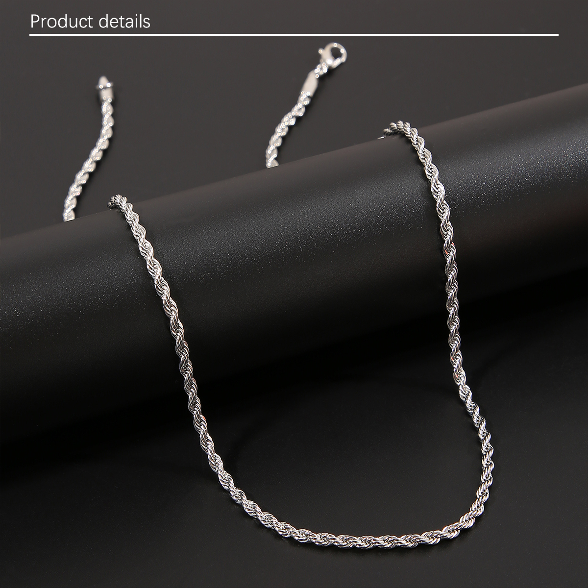 1pc cross-border European and American men's 3mm Fried Dough Twists chain hip-hop trend chain twisted rope chain with chain men's necklace