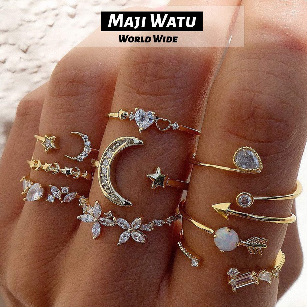 European and American Cross border New Set Ring Personalized 9-Piece Love Butterfly Star Moon Diamond Combination Set Ring for Women