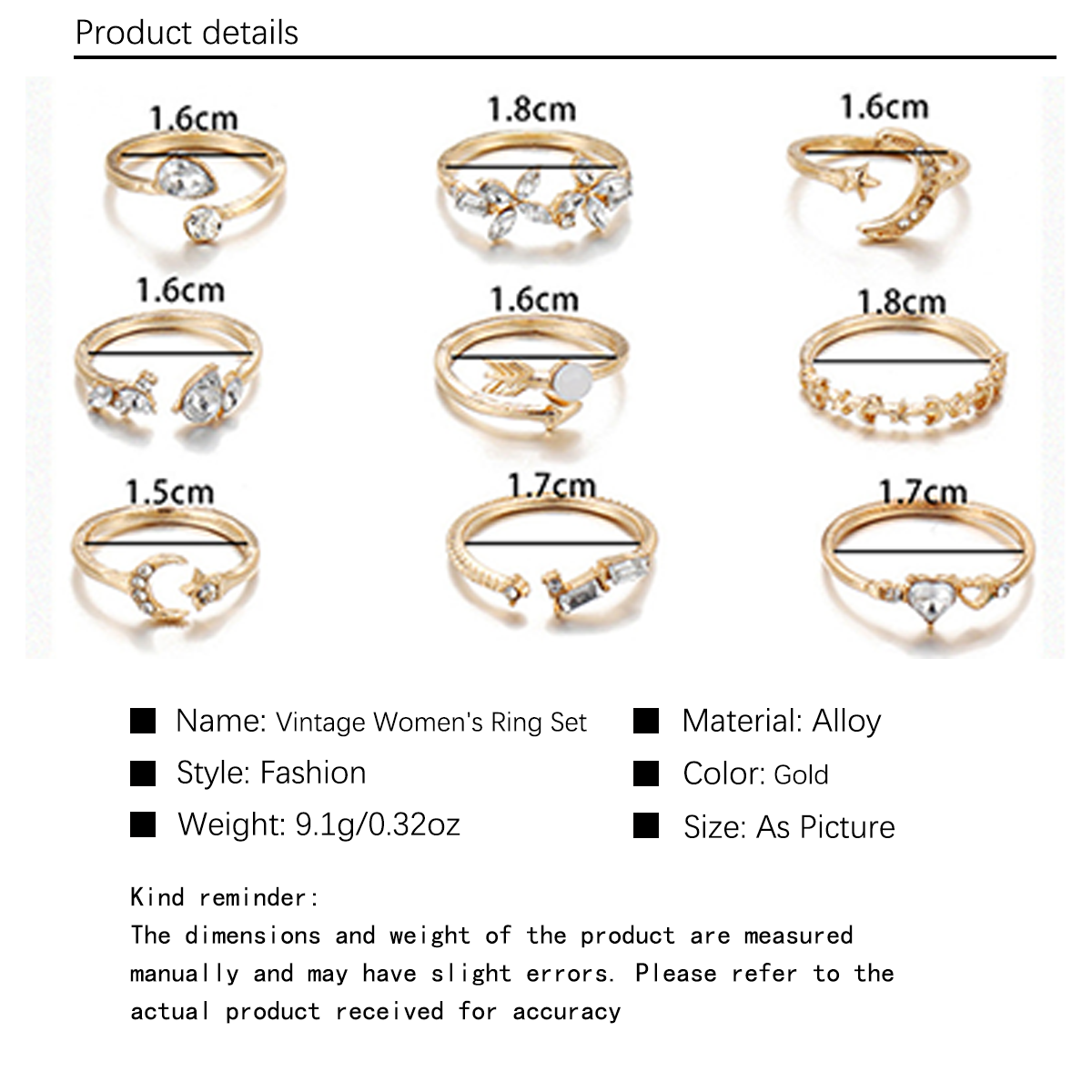 European and American Cross border New Set Ring Personalized 9-Piece Love Butterfly Star Moon Diamond Combination Set Ring for Women