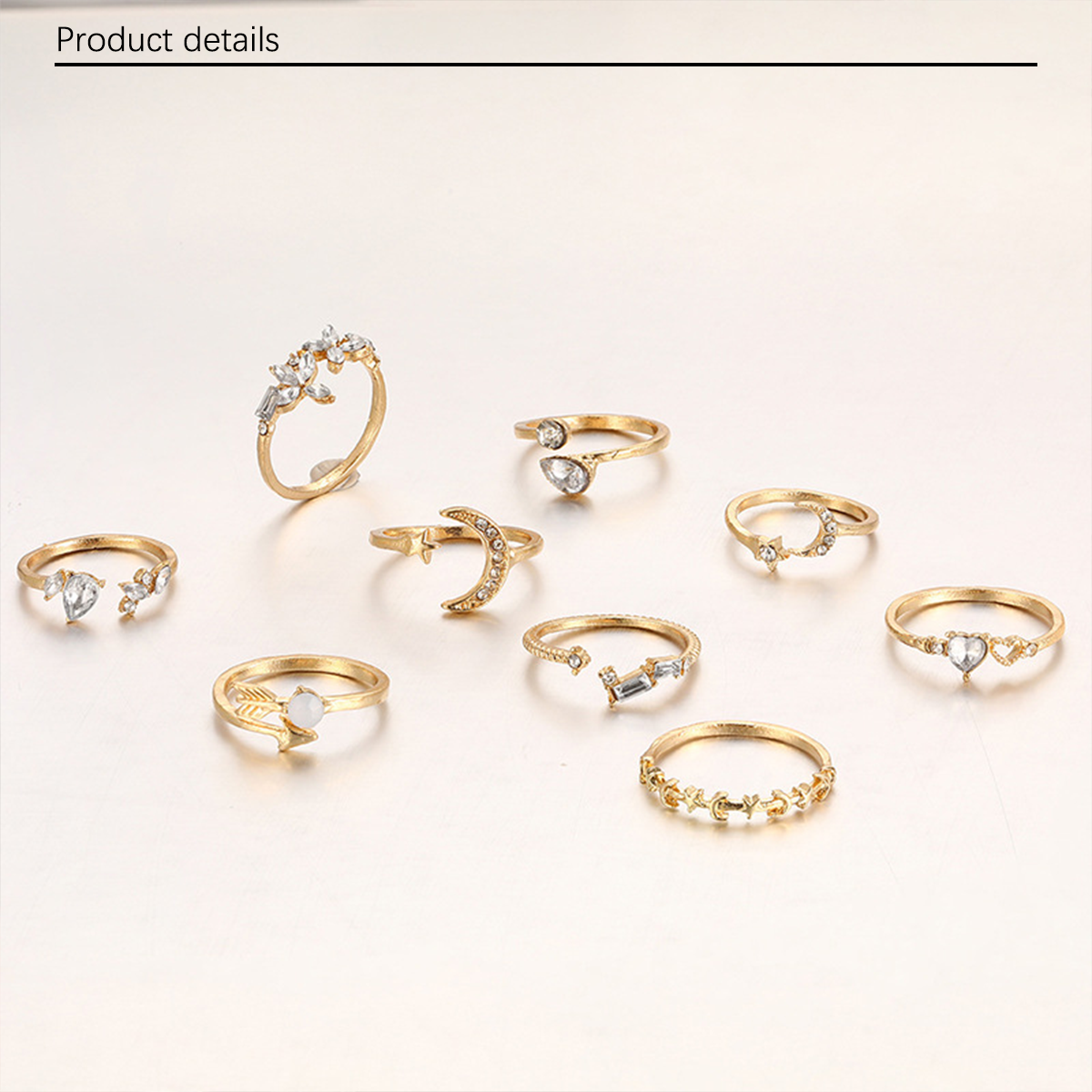 European and American Cross border New Set Ring Personalized 9-Piece Love Butterfly Star Moon Diamond Combination Set Ring for Women