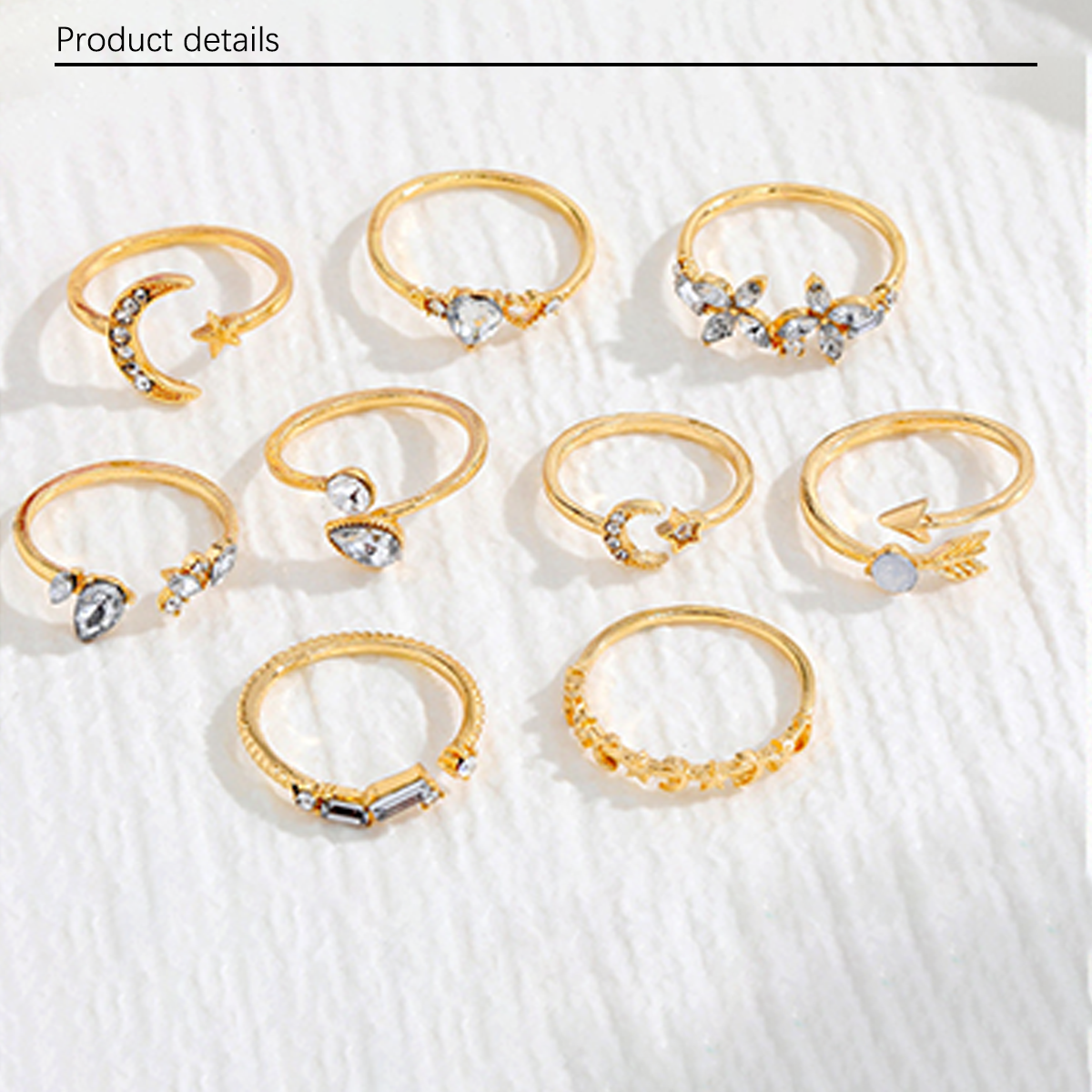 European and American Cross border New Set Ring Personalized 9-Piece Love Butterfly Star Moon Diamond Combination Set Ring for Women