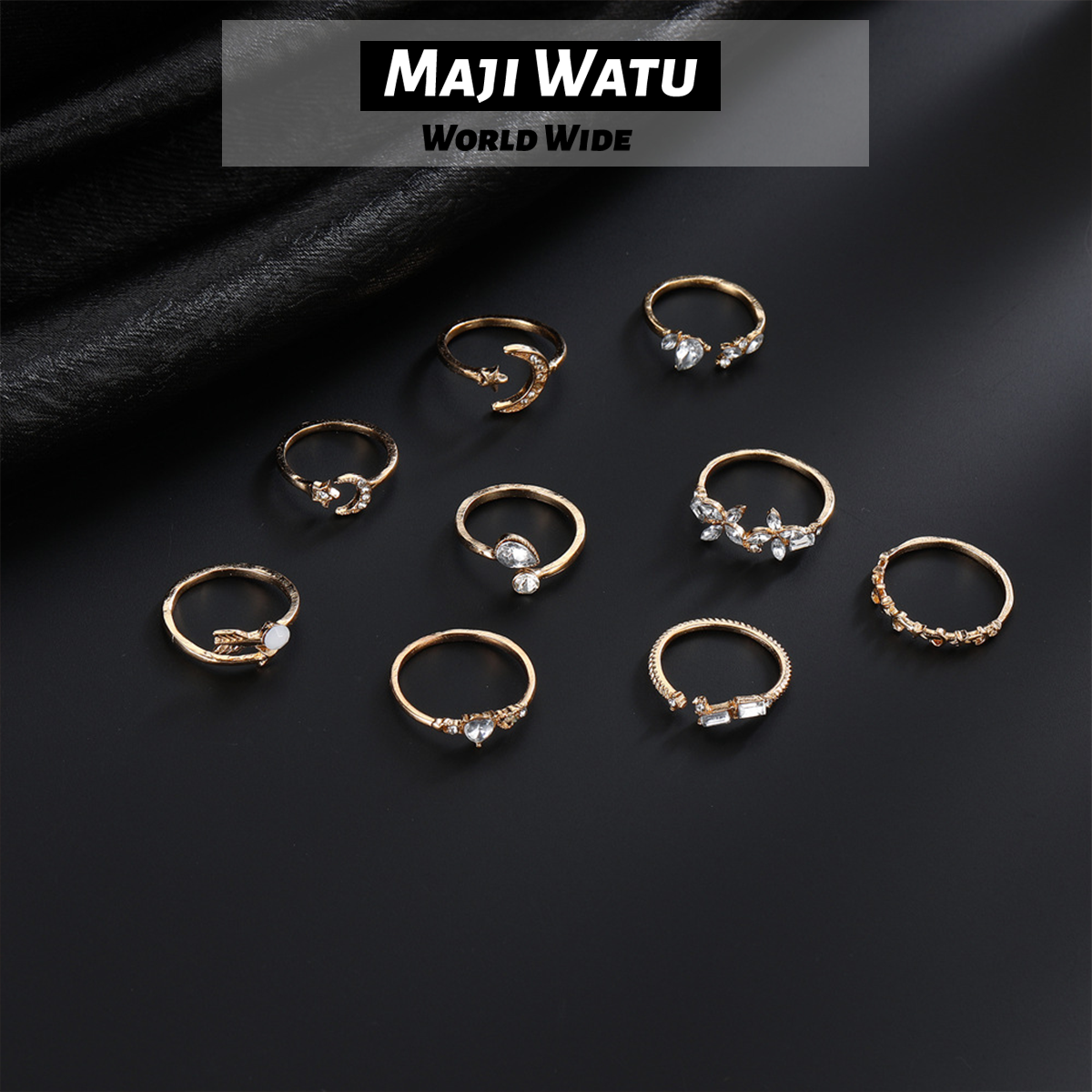 European and American Cross border New Set Ring Personalized 9-Piece Love Butterfly Star Moon Diamond Combination Set Ring for Women