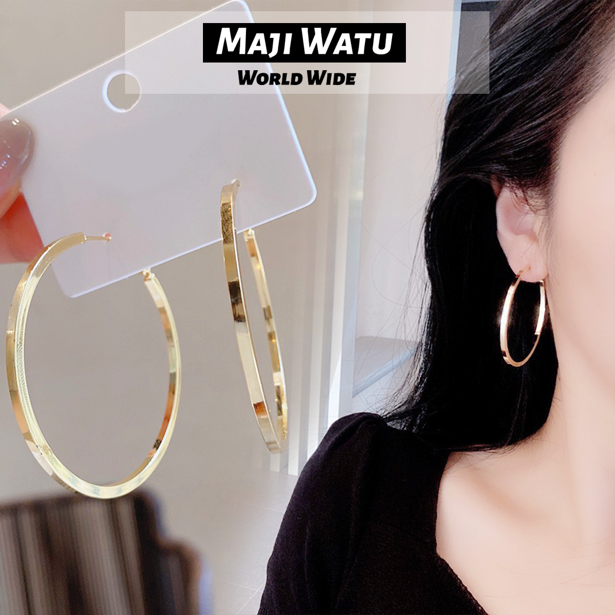 Minimally smooth metal earrings with silver needles, personalized and trendy large circle earrings to enhance facial slimming, suitable for daily travel, weddings, and gatherings