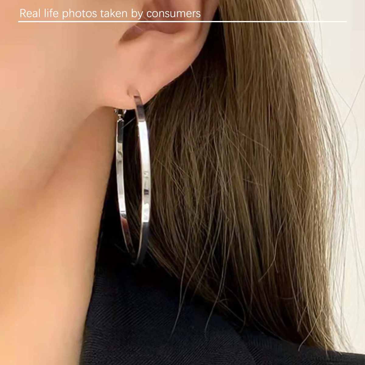 Minimally smooth metal earrings with silver needles, personalized and trendy large circle earrings to enhance facial slimming, suitable for daily travel, weddings, and gatherings