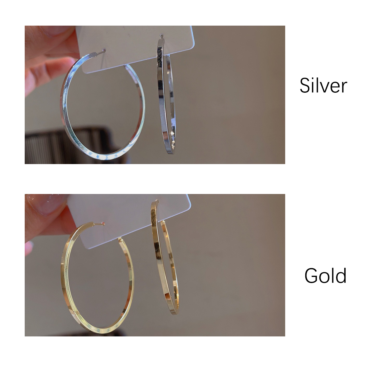 Minimally smooth metal earrings with silver needles, personalized and trendy large circle earrings to enhance facial slimming, suitable for daily travel, weddings, and gatherings