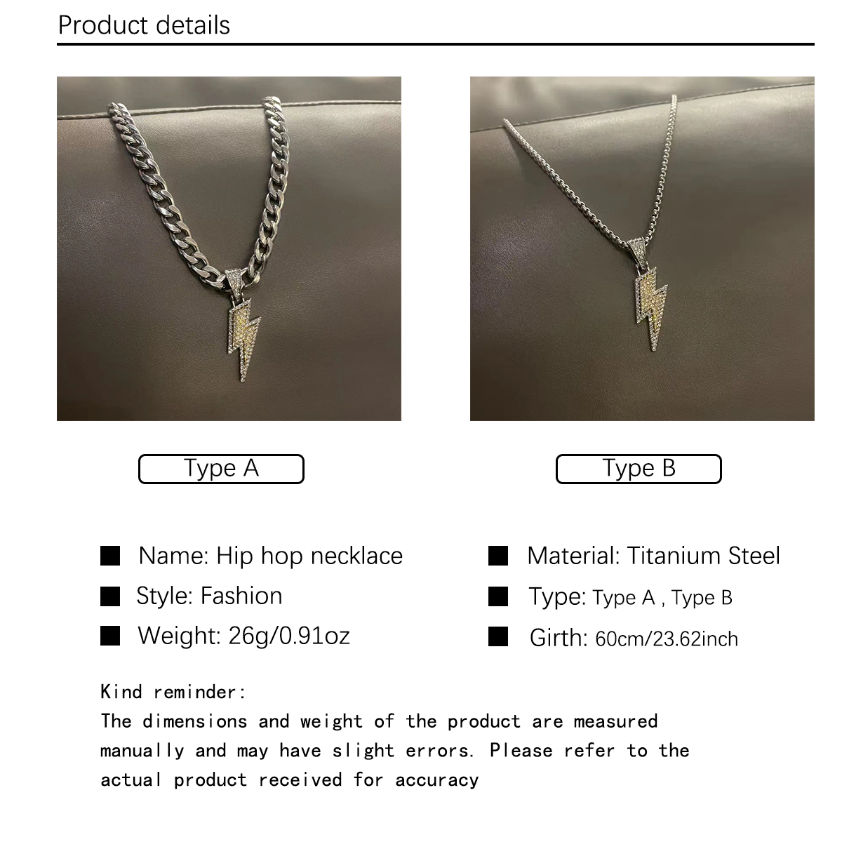 2024 new item 1 pc full diamond lightning men's necklace women's light luxury niche design sense hip-hop style titanium steel lock chain