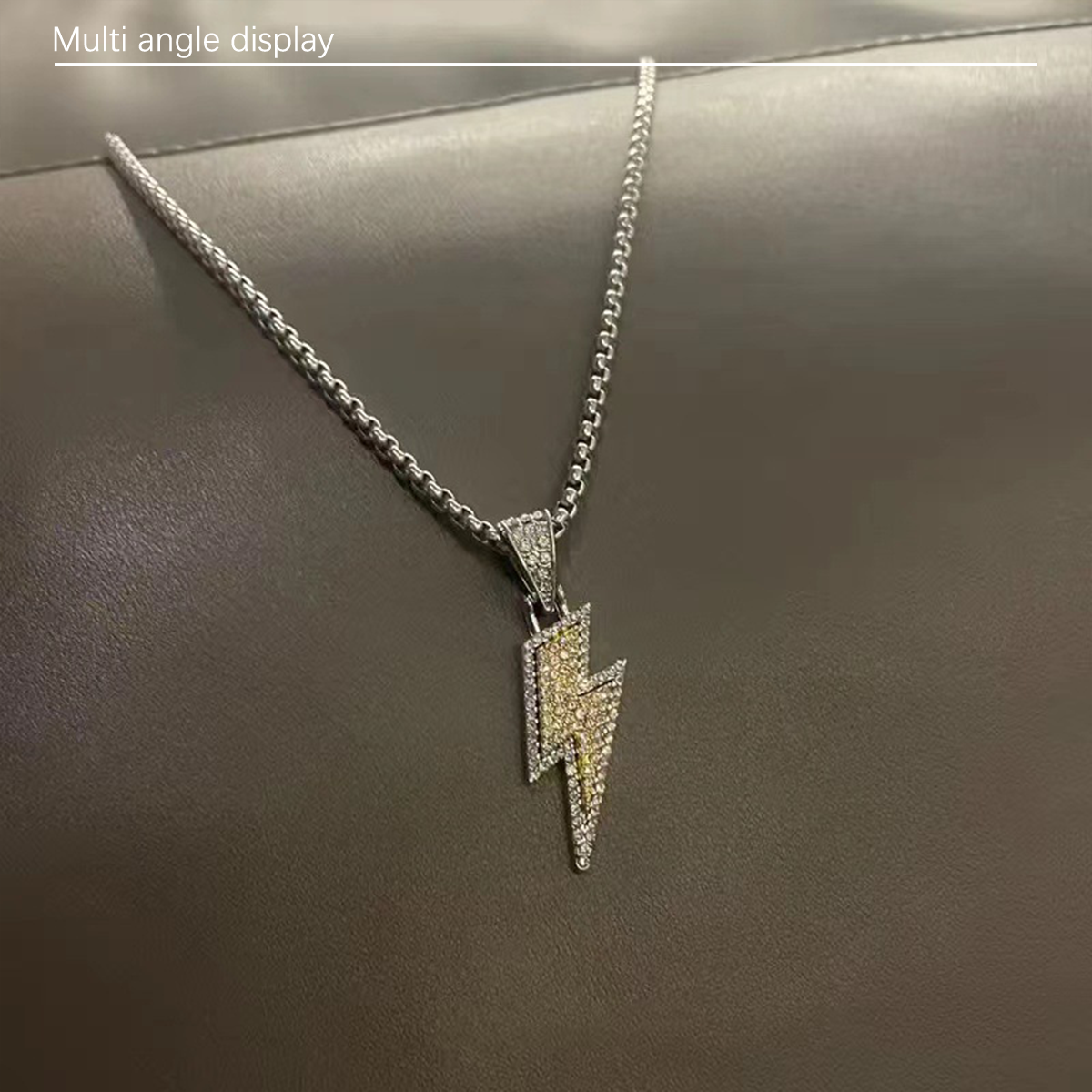 2024 new item 1 pc full diamond lightning men's necklace women's light luxury niche design sense hip-hop style titanium steel lock chain