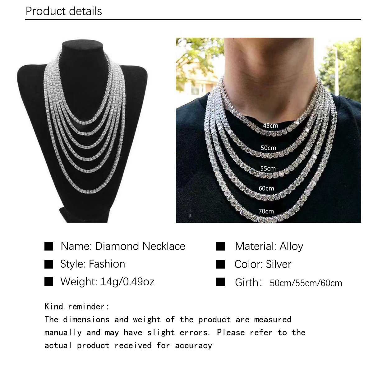 1pc men's diamond studded square claw chain rhinestone necklace, hip-hop rhinestone necklace, fashionable and popular bracelet