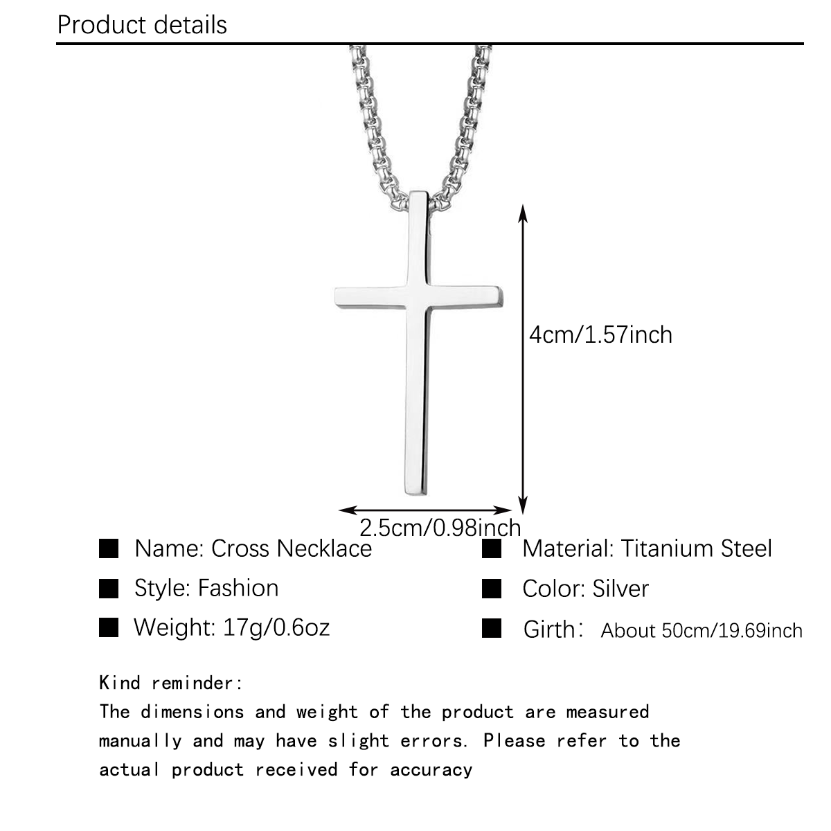 1pc American style new titanium steel cross necklace for men's fashion, versatile stainless steel cross pendant, sweater chain accessory