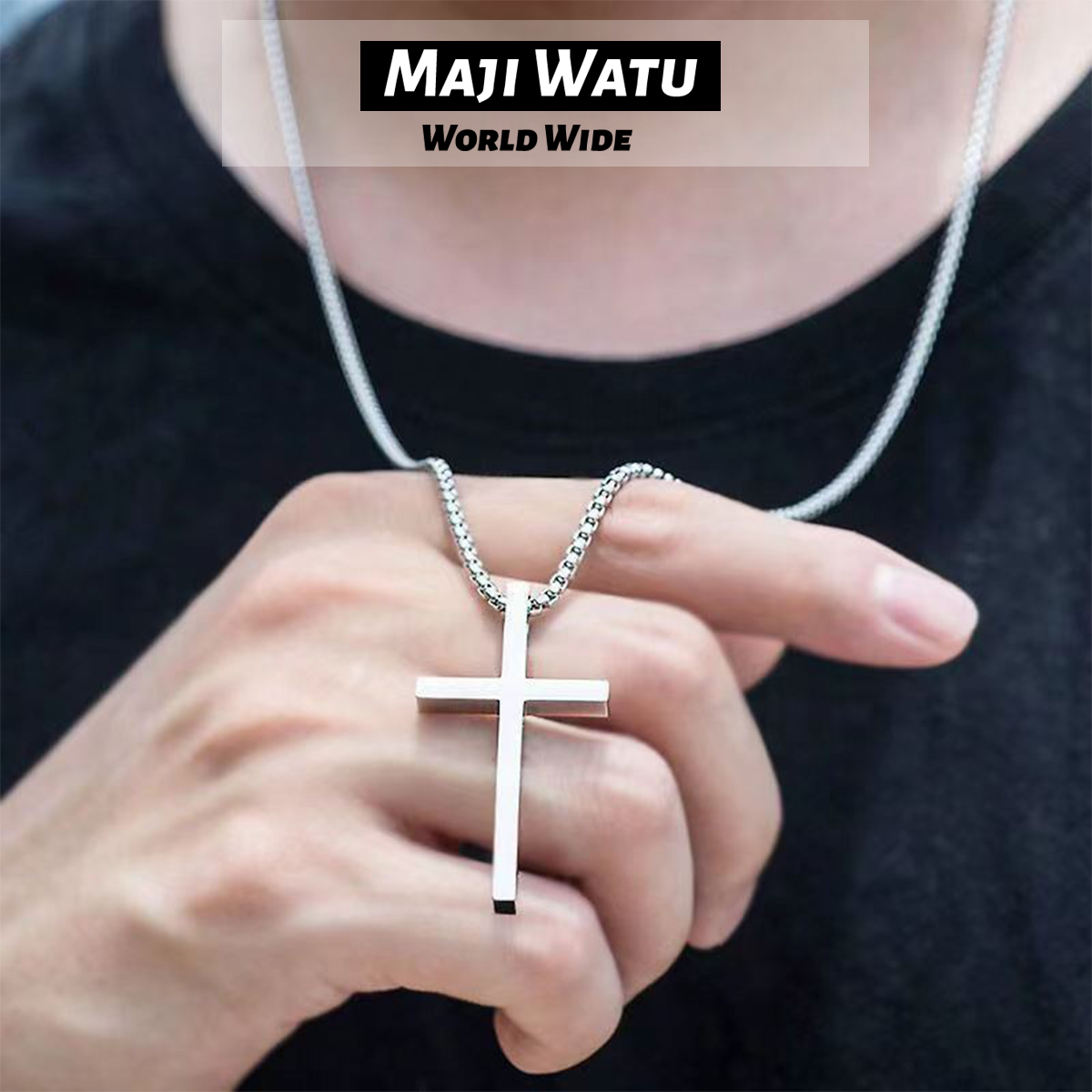 1pc American style new titanium steel cross necklace for men's fashion, versatile stainless steel cross pendant, sweater chain accessory