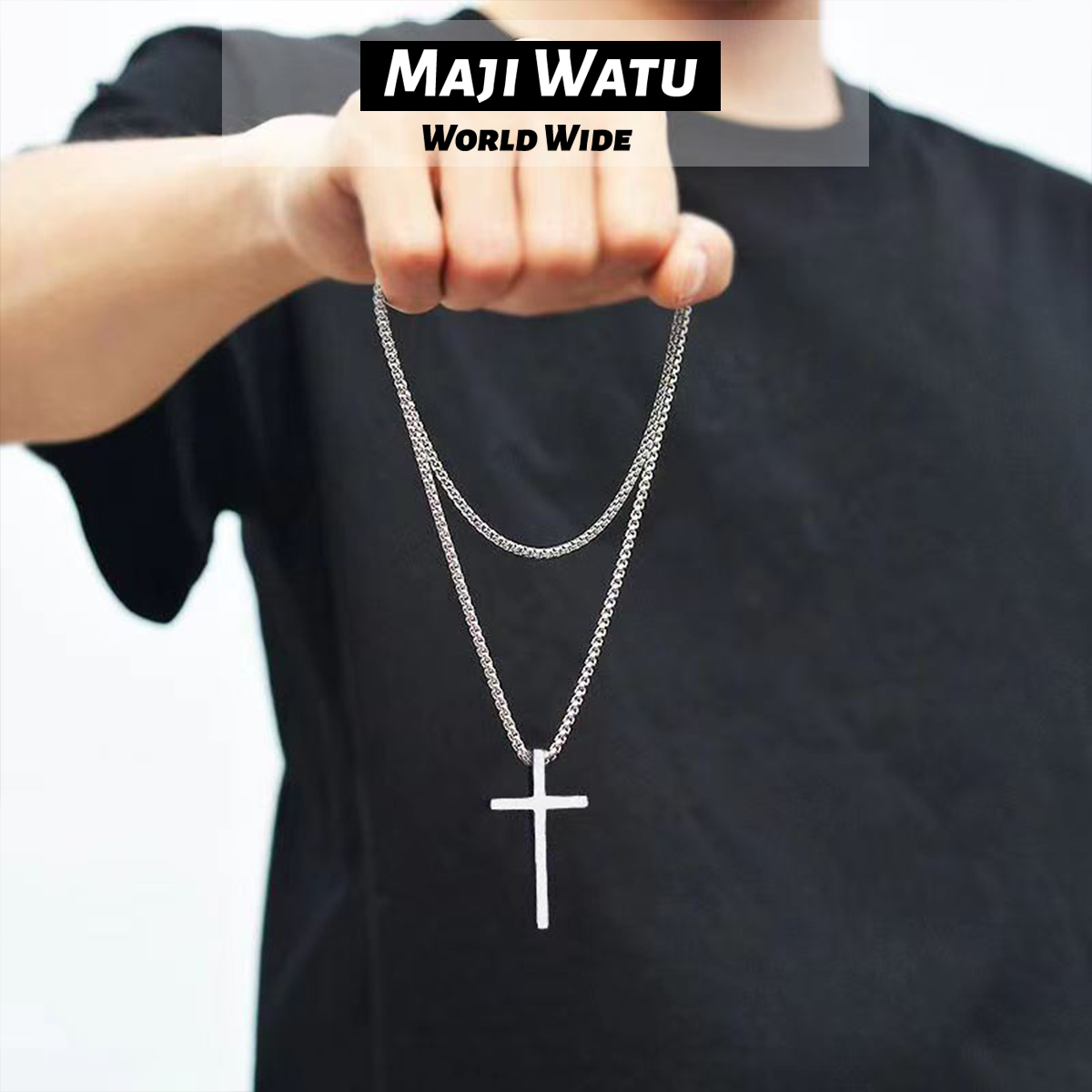 1pc American style new titanium steel cross necklace for men's fashion, versatile stainless steel cross pendant, sweater chain accessory