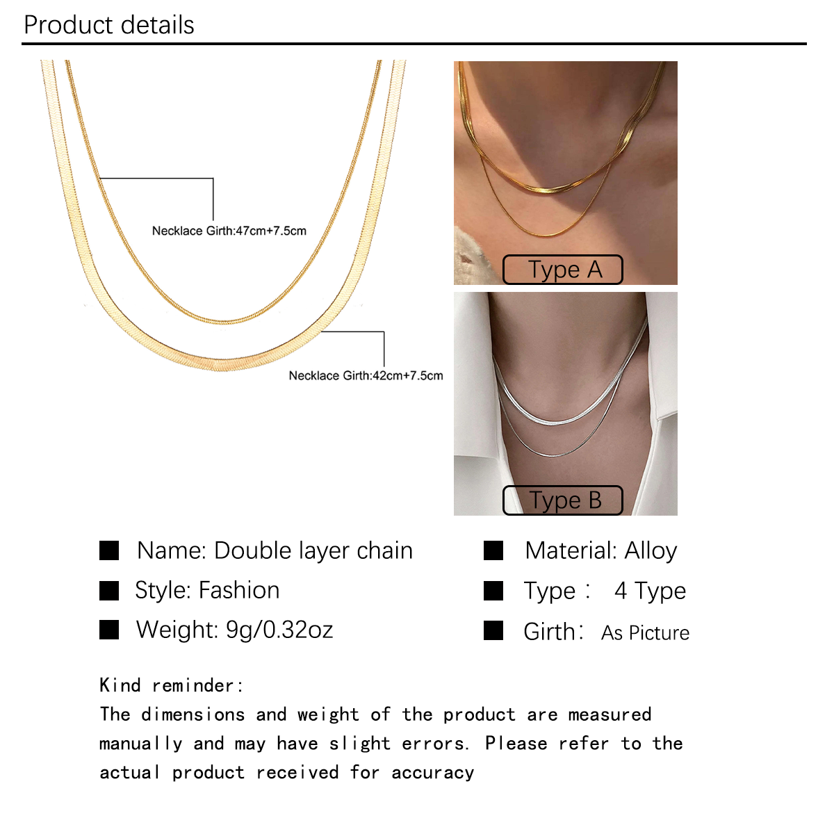 1pc European and American double-layer stacked snake bone chain necklace for women, with a high-end feel and a light luxury niche retro gold necklace