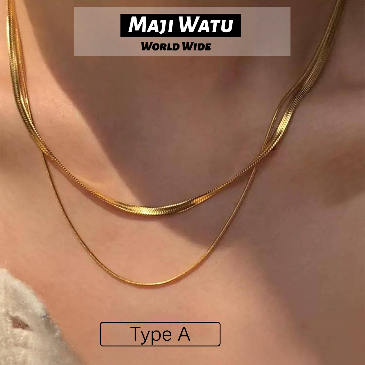 1pc European and American double-layer stacked snake bone chain necklace for women, with a high-end feel and a light luxury niche retro gold necklace