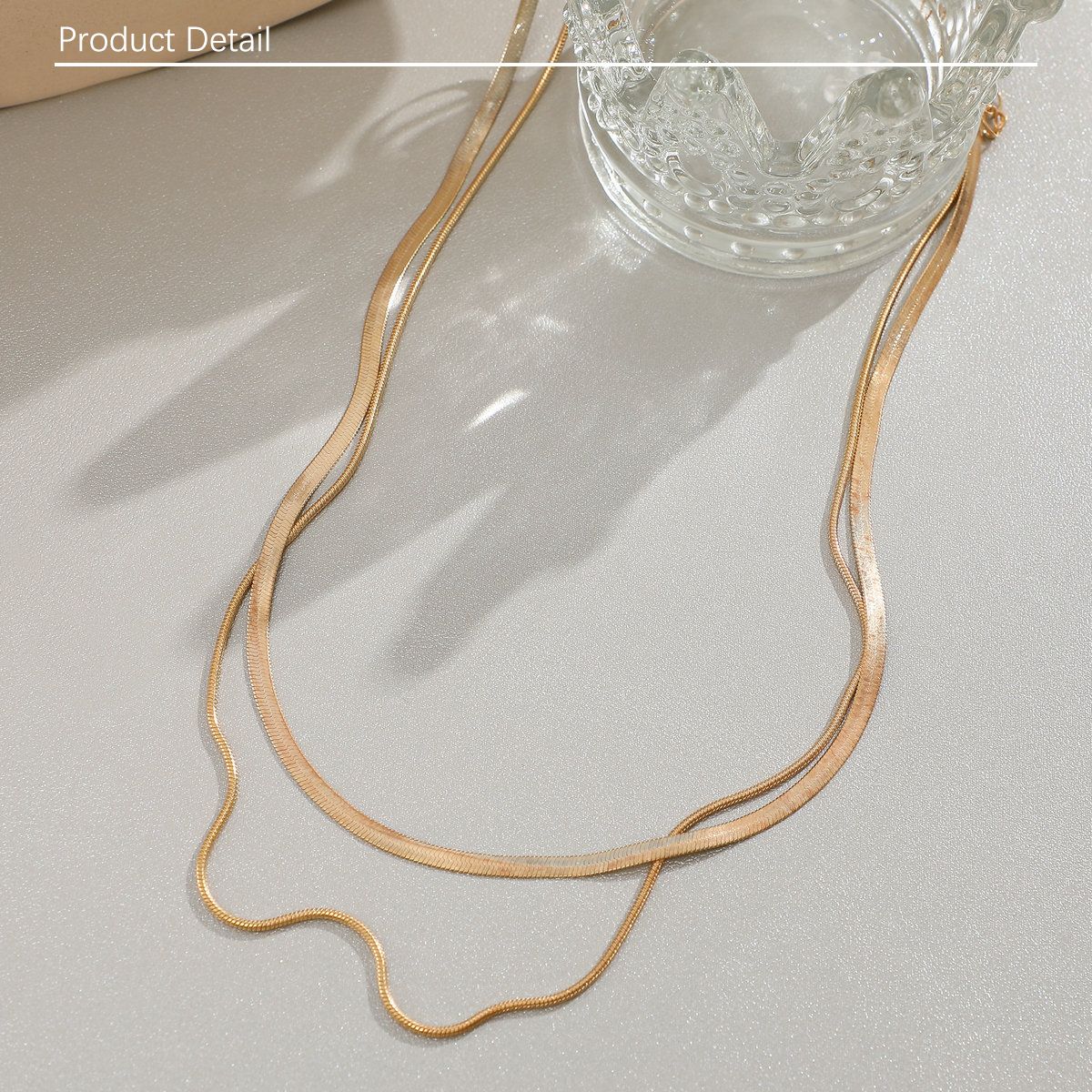 1pc European and American double-layer stacked snake bone chain necklace for women, with a high-end feel and a light luxury niche retro gold necklace