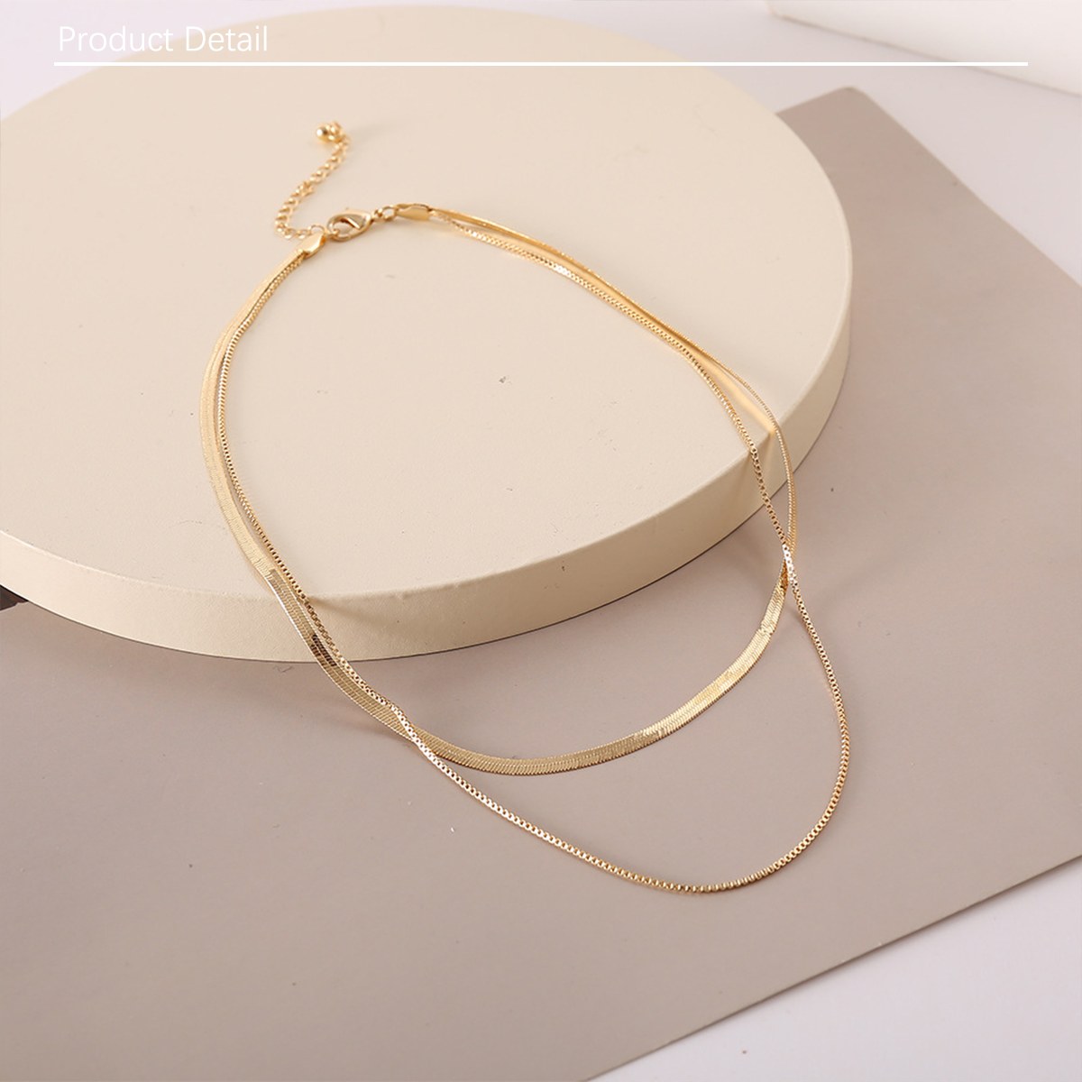 1pc European and American double-layer stacked snake bone chain necklace for women, with a high-end feel and a light luxury niche retro gold necklace