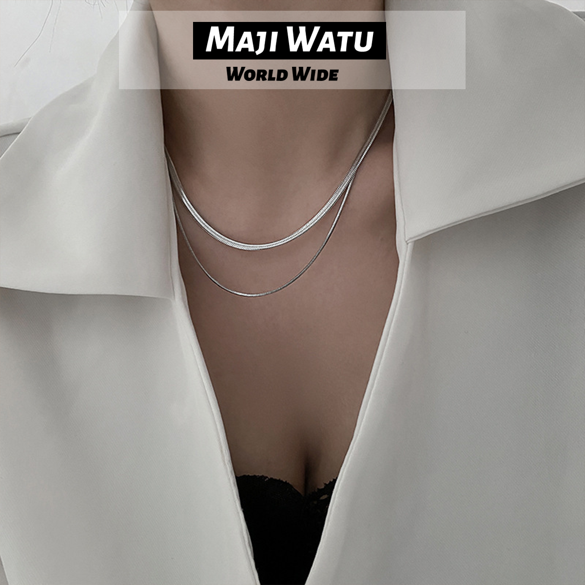 1pc European and American double-layer stacked snake bone chain necklace for women, with a high-end feel and a light luxury niche retro gold necklace