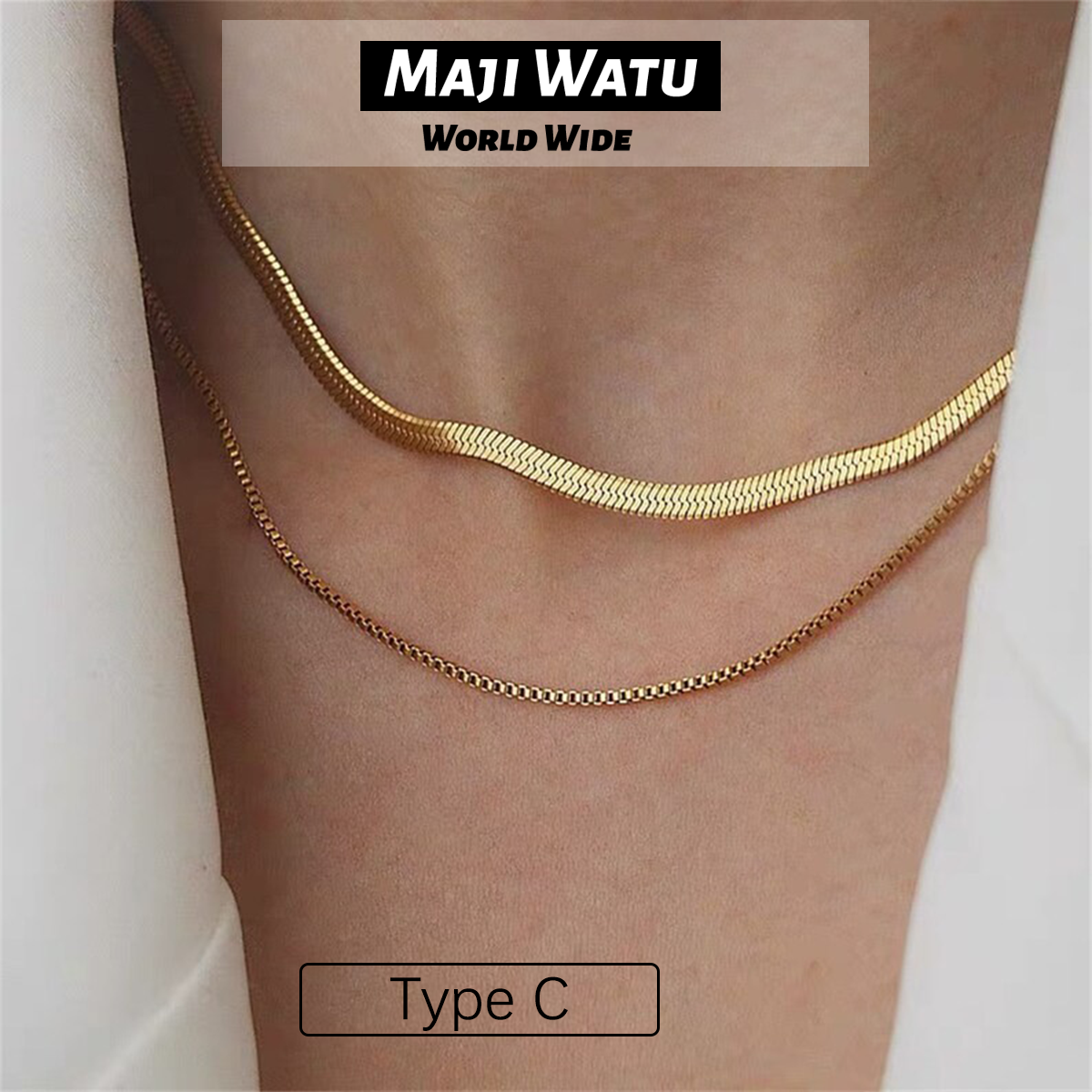 1pc European and American double-layer stacked snake bone chain necklace for women, with a high-end feel and a light luxury niche retro gold necklace