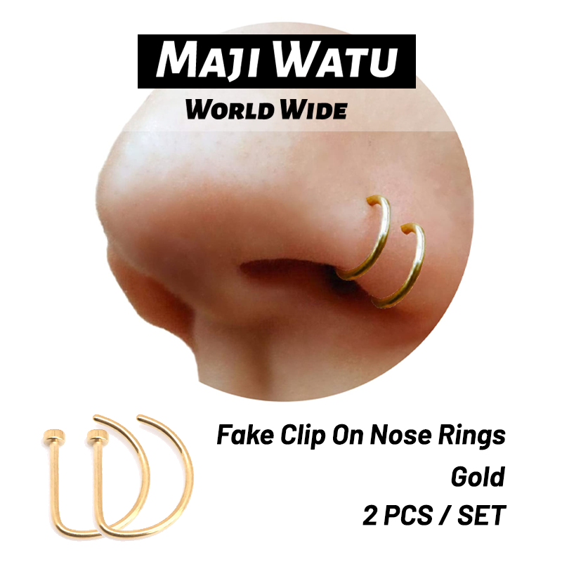 Set of 2 Fake Clip On Nose Rings - Tone Tiny Faux Piercing Hoops - No Piercing Needed