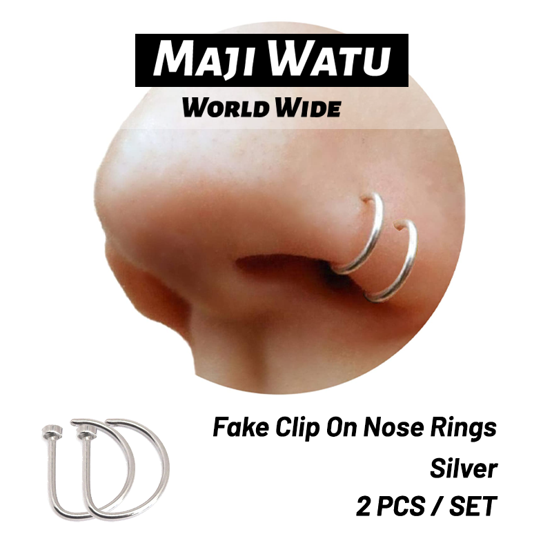 Set of 2 Fake Clip On Nose Rings - Tone Tiny Faux Piercing Hoops - No Piercing Needed