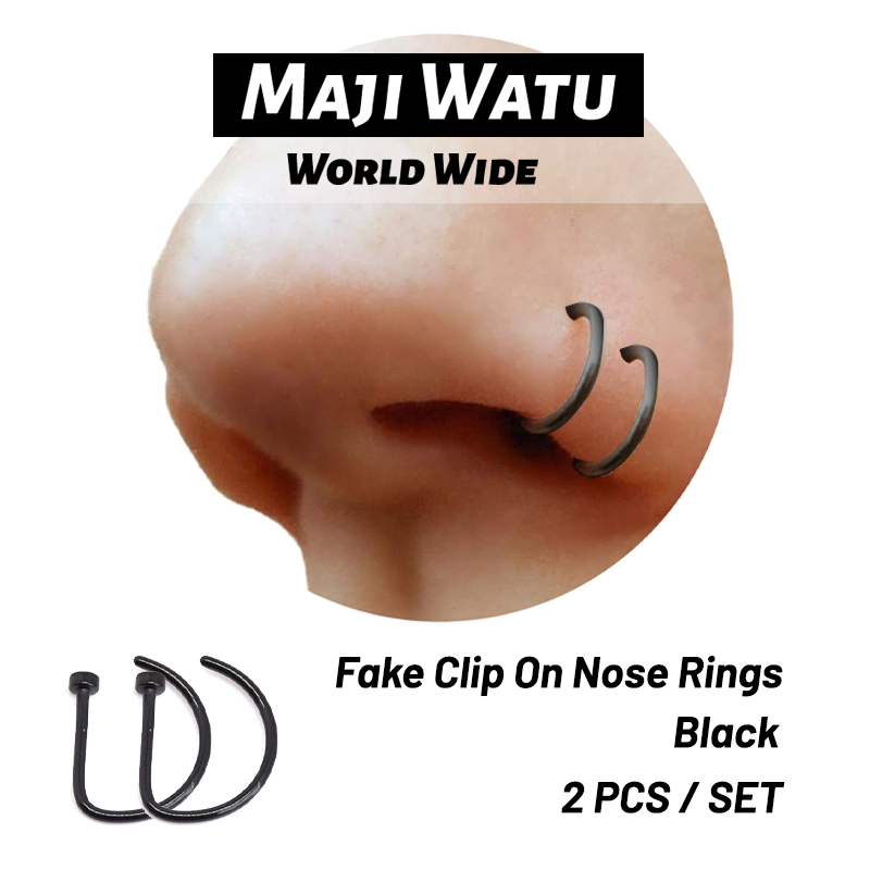 Set of 2 Fake Clip On Nose Rings - Tone Tiny Faux Piercing Hoops - No Piercing Needed