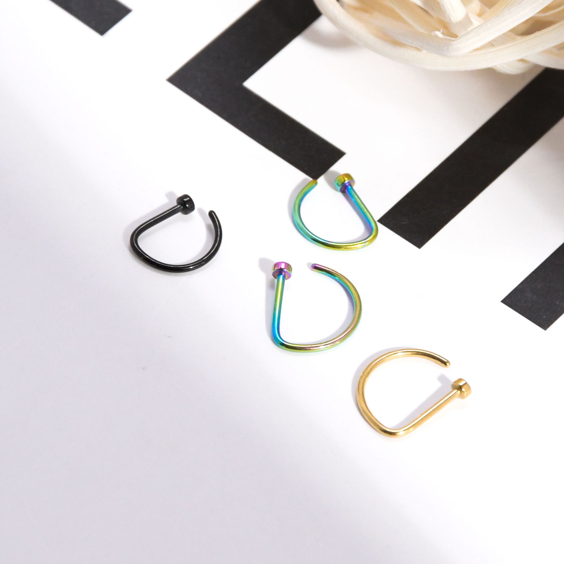 Set of 2 Fake Clip On Nose Rings - Tone Tiny Faux Piercing Hoops - No Piercing Needed