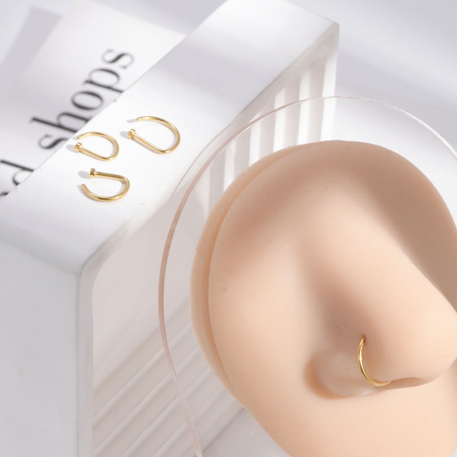 Set of 2 Fake Clip On Nose Rings - Tone Tiny Faux Piercing Hoops - No Piercing Needed