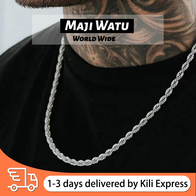 1pc cross-border European and American men's 3mm Fried Dough Twists chain hip-hop trend chain twisted rope chain with chain men's necklace