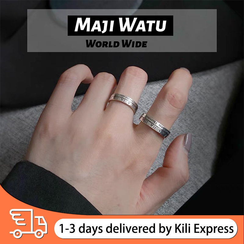 2pcs/1set European and American Instagram Cool Wind Alloy Retro Roman Digital Ring, Small Design, Men's and Women's Couple Ring, Ring and Tail Ring