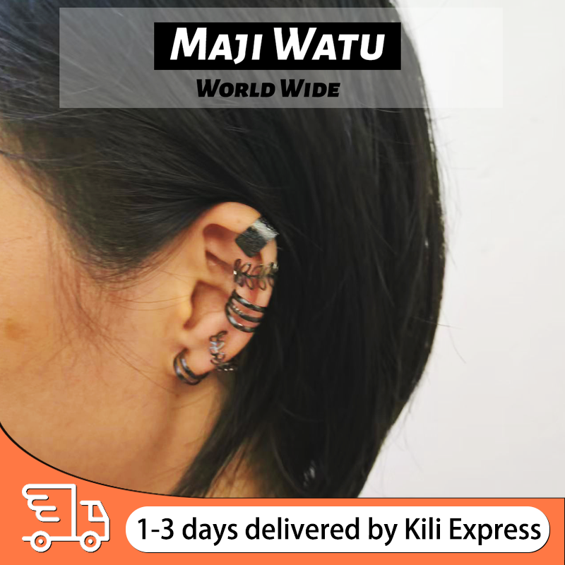 5 PCS/ 1SET Retro C-shaped Earclip Set of Five Pieces with No Ear Holes, Multi layered Hollow Leaf Earstuds, Personalized Earrings