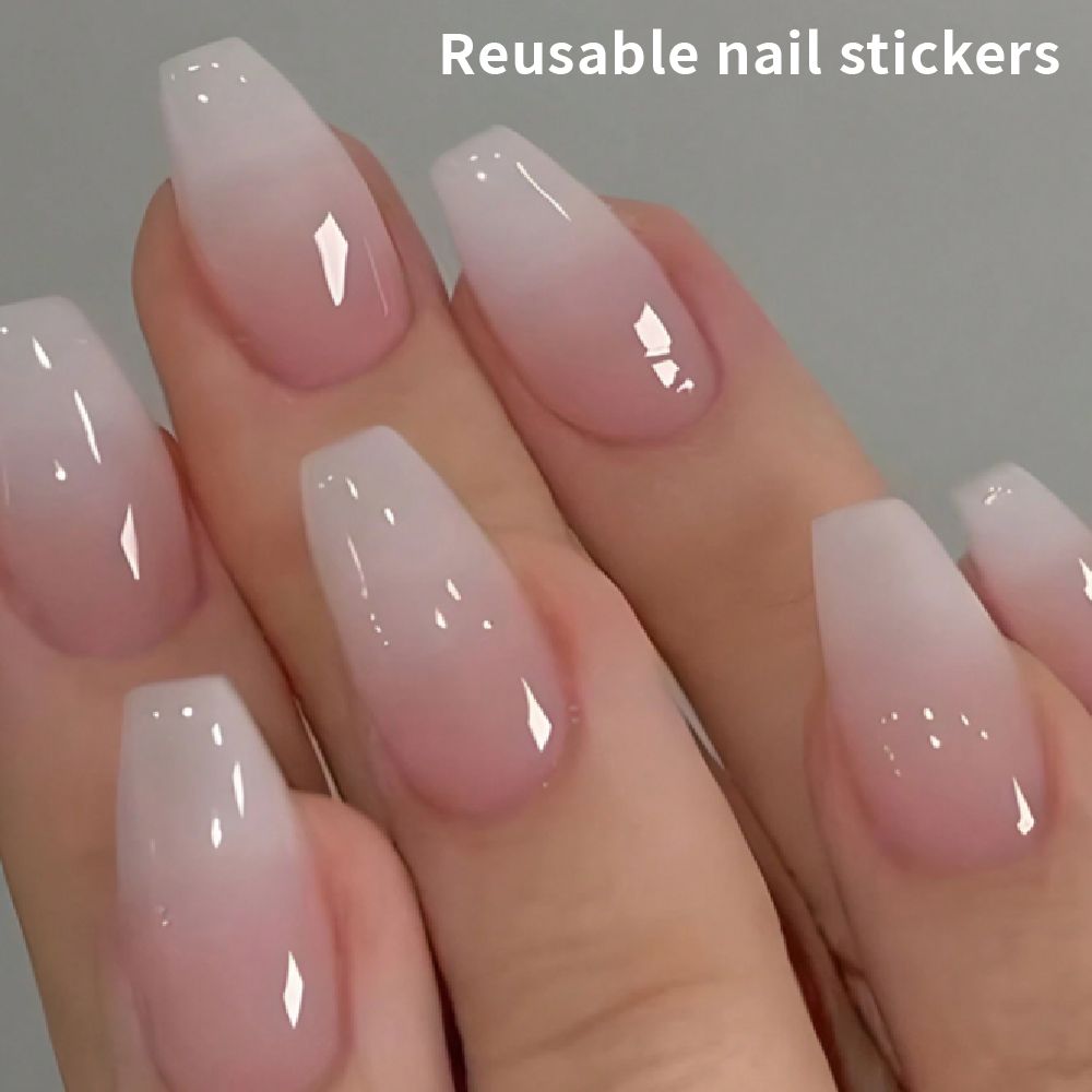 24/12 pcs Pink Gradient French Style Cute Minimalist Luxurious Nail Sticker Set, Elegant And Suitable For Holidays, Parties, Dates, And Everyday Wear