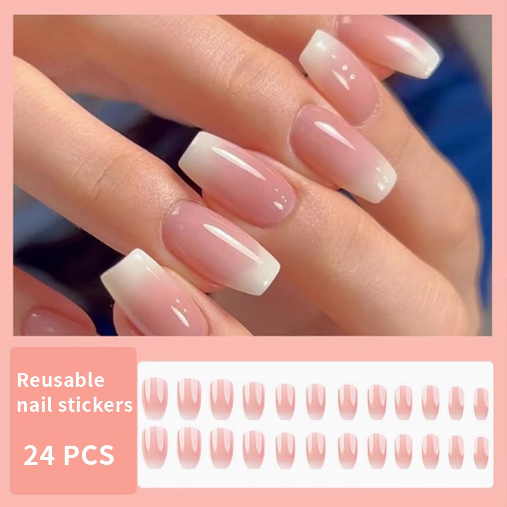 24/12 pcs Pink Gradient French Style Cute Minimalist Luxurious Nail Sticker Set, Elegant And Suitable For Holidays, Parties, Dates, And Everyday Wear