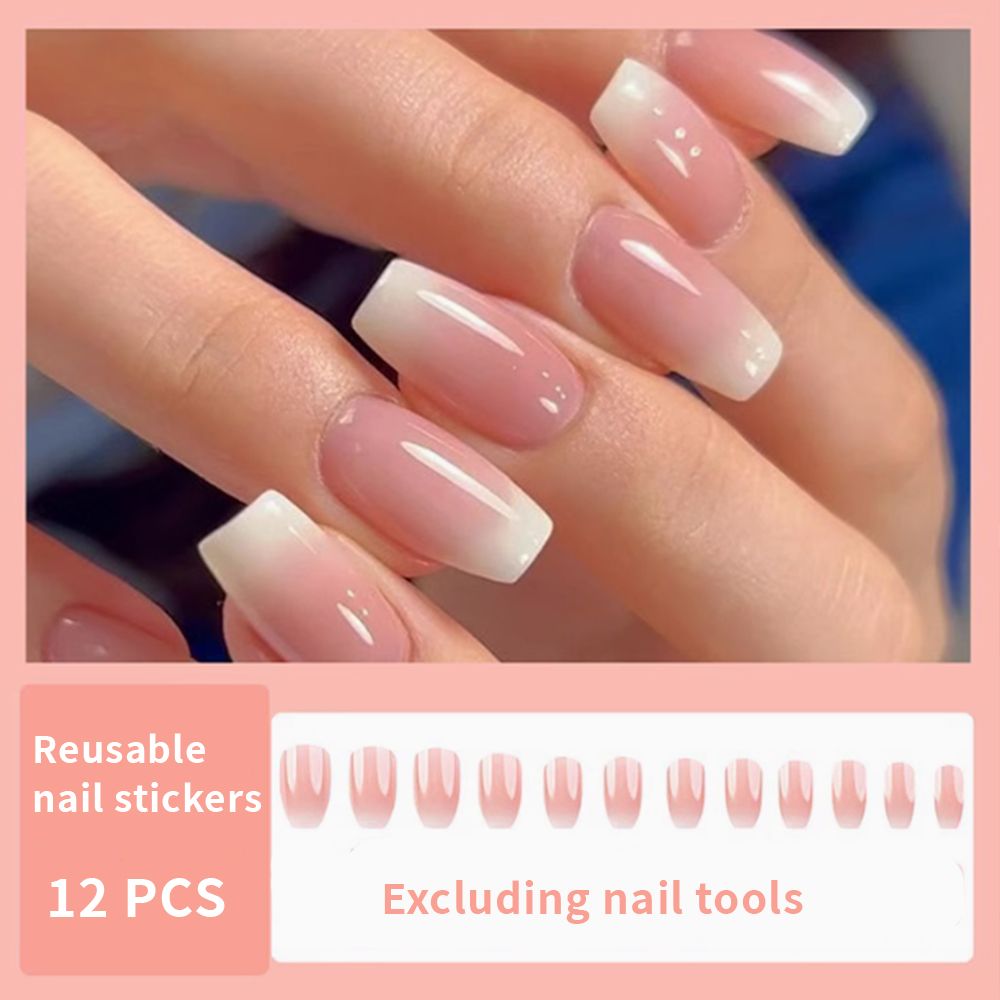24/12 pcs Pink Gradient French Style Cute Minimalist Luxurious Nail Sticker Set, Elegant And Suitable For Holidays, Parties, Dates, And Everyday Wear