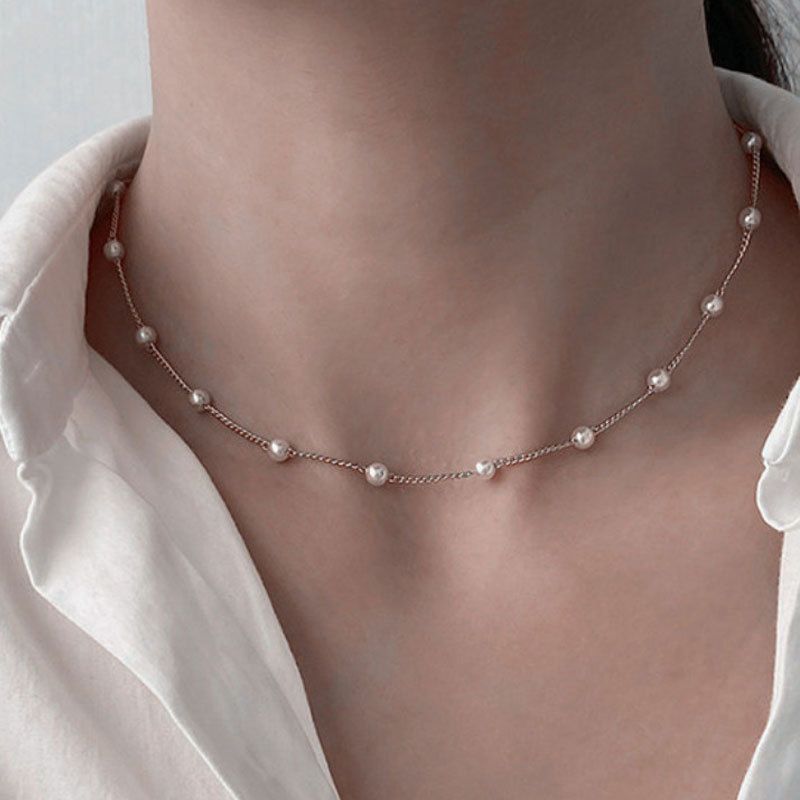 1pc women's gold necklace, fashionable and light luxury versatile clavicle chain neck chain jewelry, simple pearl chain necklace jewelry set, suitable as a gift for women.