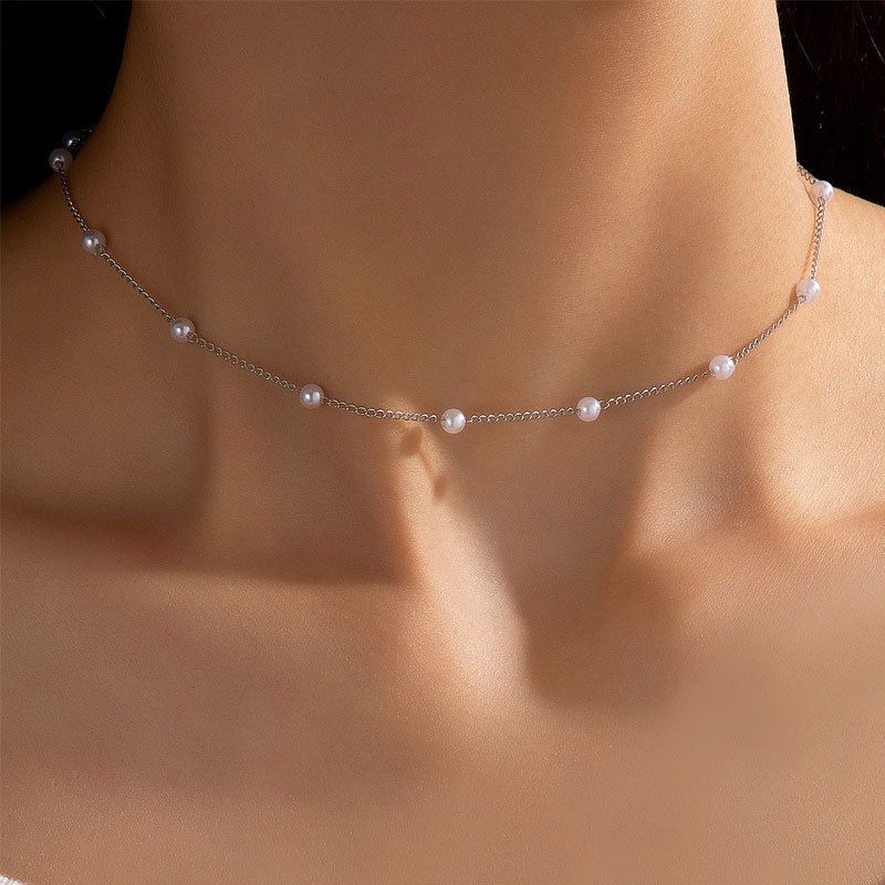 1pc women's gold necklace, fashionable and light luxury versatile clavicle chain neck chain jewelry, simple pearl chain necklace jewelry set, suitable as a gift for women.