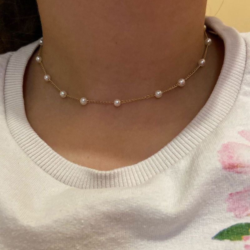 1pc women's gold necklace, fashionable and light luxury versatile clavicle chain neck chain jewelry, simple pearl chain necklace jewelry set, suitable as a gift for women.