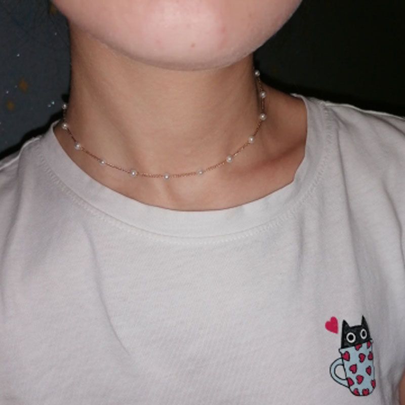 1pc women's gold necklace, fashionable and light luxury versatile clavicle chain neck chain jewelry, simple pearl chain necklace jewelry set, suitable as a gift for women.