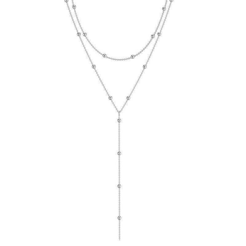 1pc Gold Necklace for Women, Dainty Long Necklace Gold Plated/Silver Y-Shaped Pendant Necklace Trendy Layered Cz Beaded Chain Drop Necklaces Simple Gold Jewelry For Women Gift
