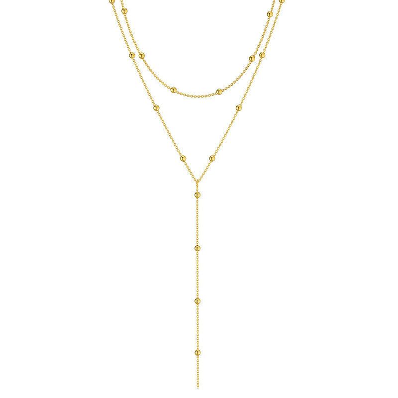 1pc Gold Necklace for Women, Dainty Long Necklace Gold Plated/Silver Y-Shaped Pendant Necklace Trendy Layered Cz Beaded Chain Drop Necklaces Simple Gold Jewelry For Women Gift