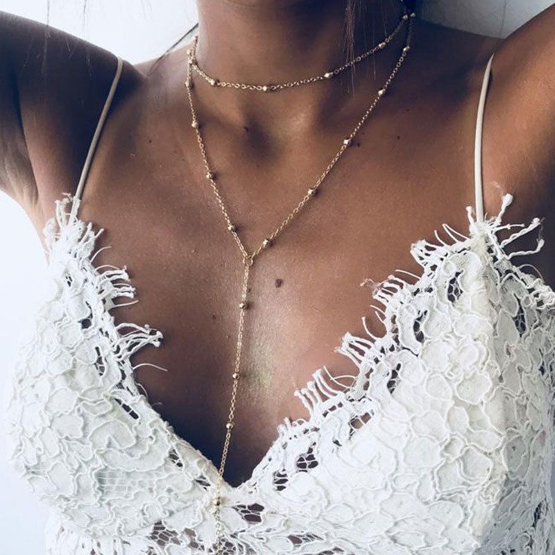1pc Gold Necklace for Women, Dainty Long Necklace Gold Plated/Silver Y-Shaped Pendant Necklace Trendy Layered Cz Beaded Chain Drop Necklaces Simple Gold Jewelry For Women Gift