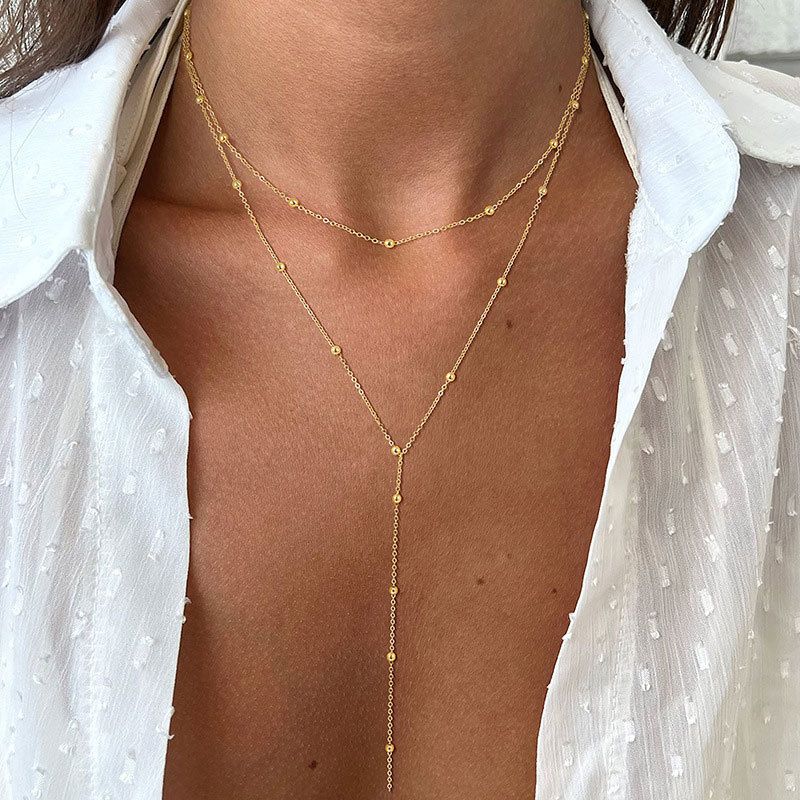 1pc Gold Necklace for Women, Dainty Long Necklace Gold Plated/Silver Y-Shaped Pendant Necklace Trendy Layered Cz Beaded Chain Drop Necklaces Simple Gold Jewelry For Women Gift