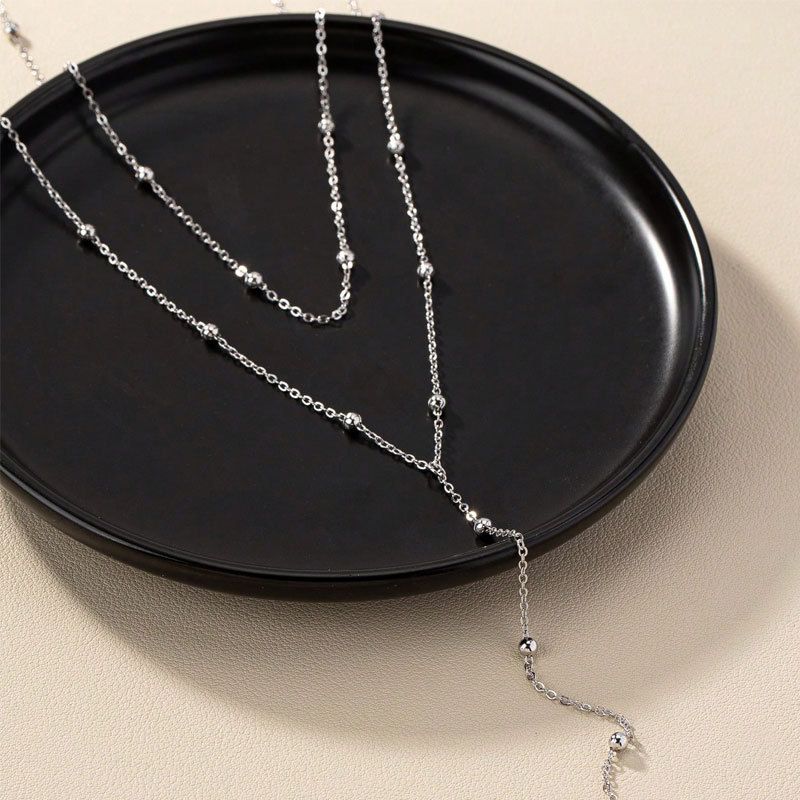 1pc Gold Necklace for Women, Dainty Long Necklace Gold Plated/Silver Y-Shaped Pendant Necklace Trendy Layered Cz Beaded Chain Drop Necklaces Simple Gold Jewelry For Women Gift