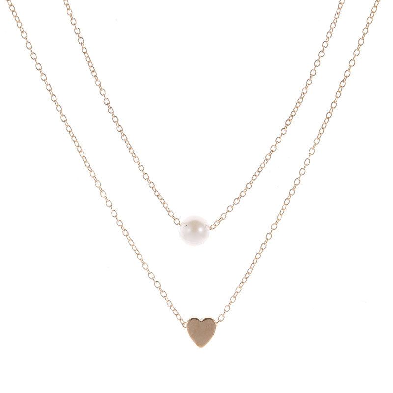 1pc heart-shaped faux pearl pendant double-layer necklace for women, versatile multi-layer choker collar jewelry